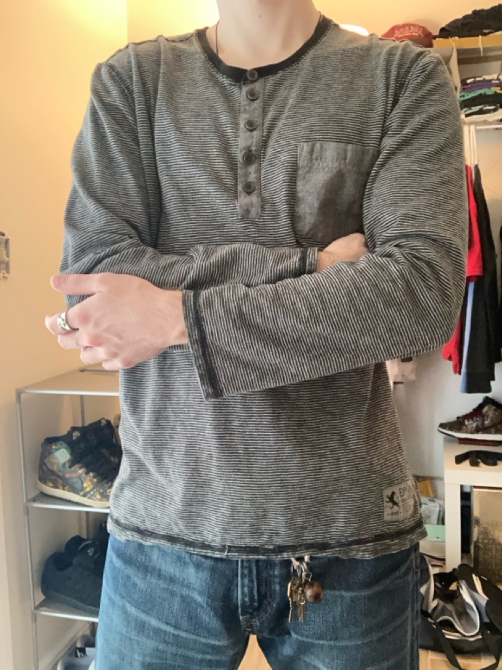 Express Gray Striped Long-Sleeve Henley